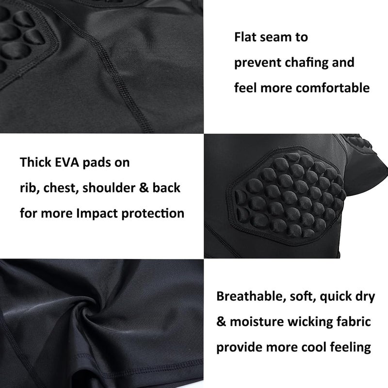 Topeter Football Padded Shirt for Youth, Kids Compression Rib Protector Shirts with Rib/Chest/Shoulder/Back Pads - Image 4